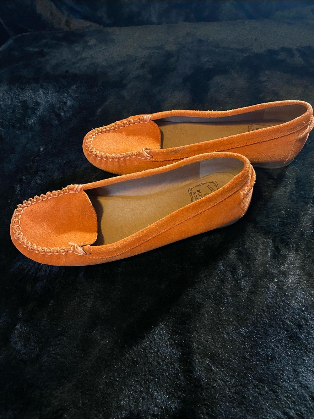 Lucky Brand suede loafer, wood grain heel